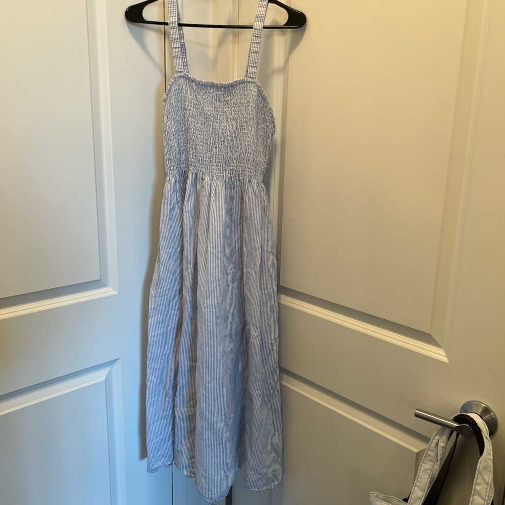 J. Crew Blue and White Striped Midi Dress